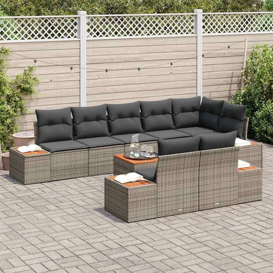 Ensemble de canapé de jardin avec coussin 8 pcs Gris Polyrotin - 3