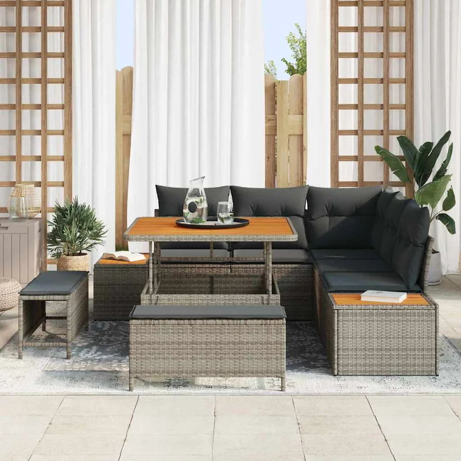 Ensemble de canapé de jardin avec coussin 8 pcs Gris Poly rotin - 3