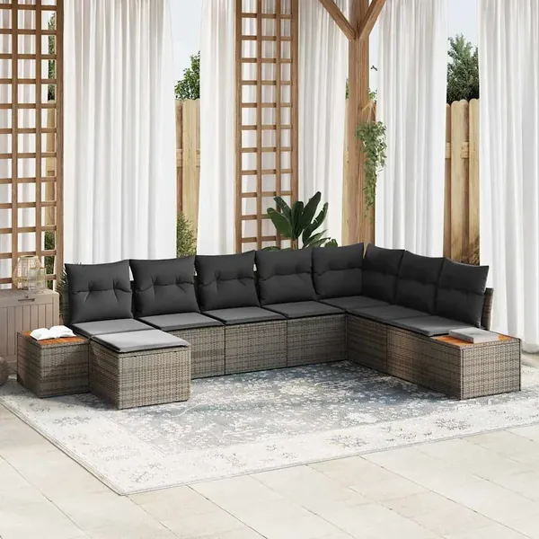 Ensemble de canapé de jardin avec coussin 9 pcs Gris Polyrotin