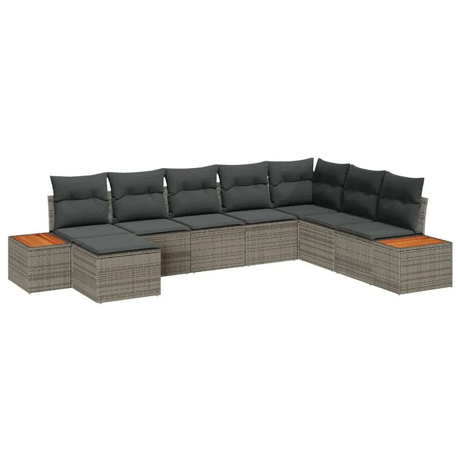 Ensemble de canapé de jardin avec coussin 9 pcs Gris Polyrotin - 2