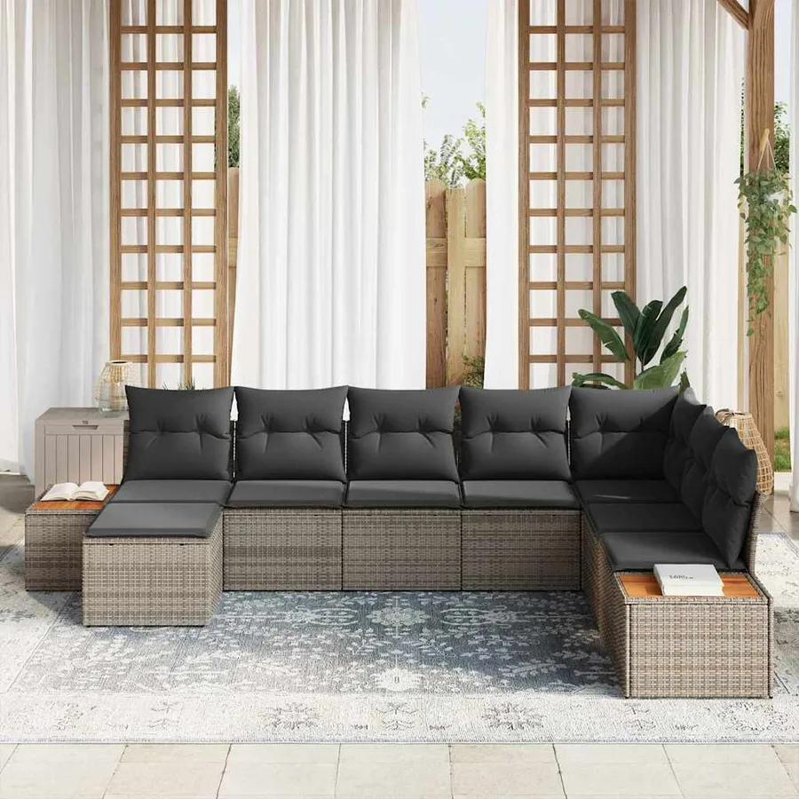 Ensemble de canapé de jardin avec coussin 9 pcs Gris Polyrotin - 3