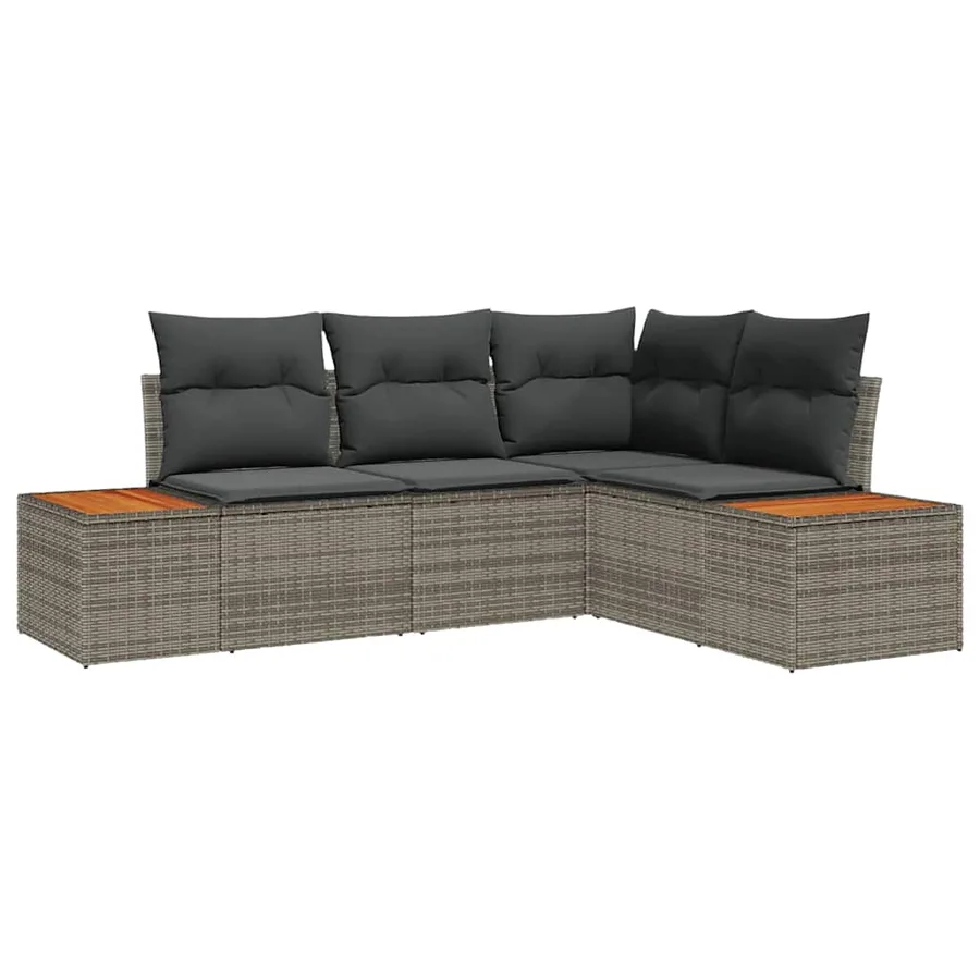 Ensemble de canapé de jardin avec coussin 4 pcs Gris Polyrotin - 2