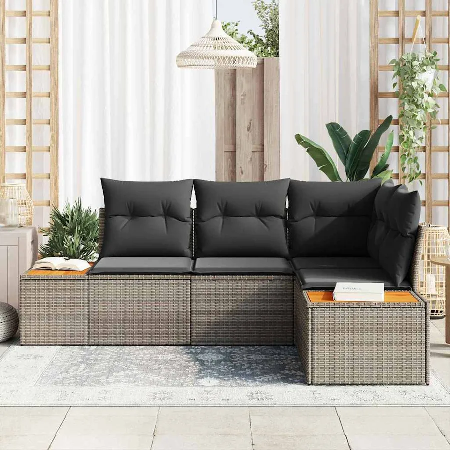 Ensemble de canapé de jardin avec coussin 4 pcs Gris Polyrotin - 3