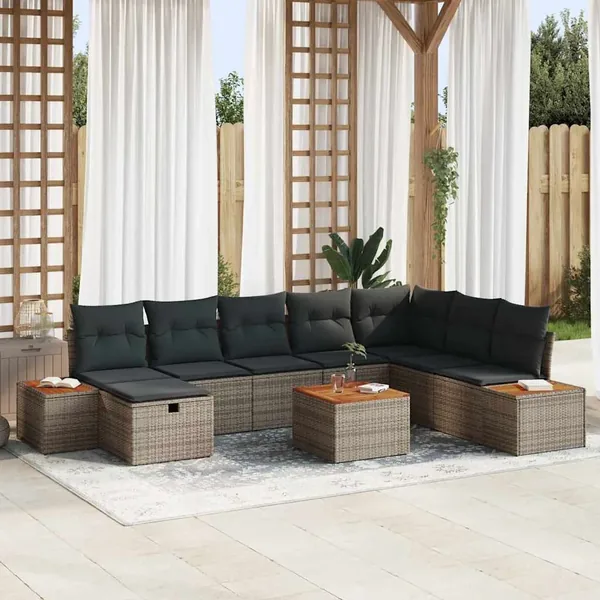 Ensemble de canapé de jardin 9 pcs Gris Poly rotin