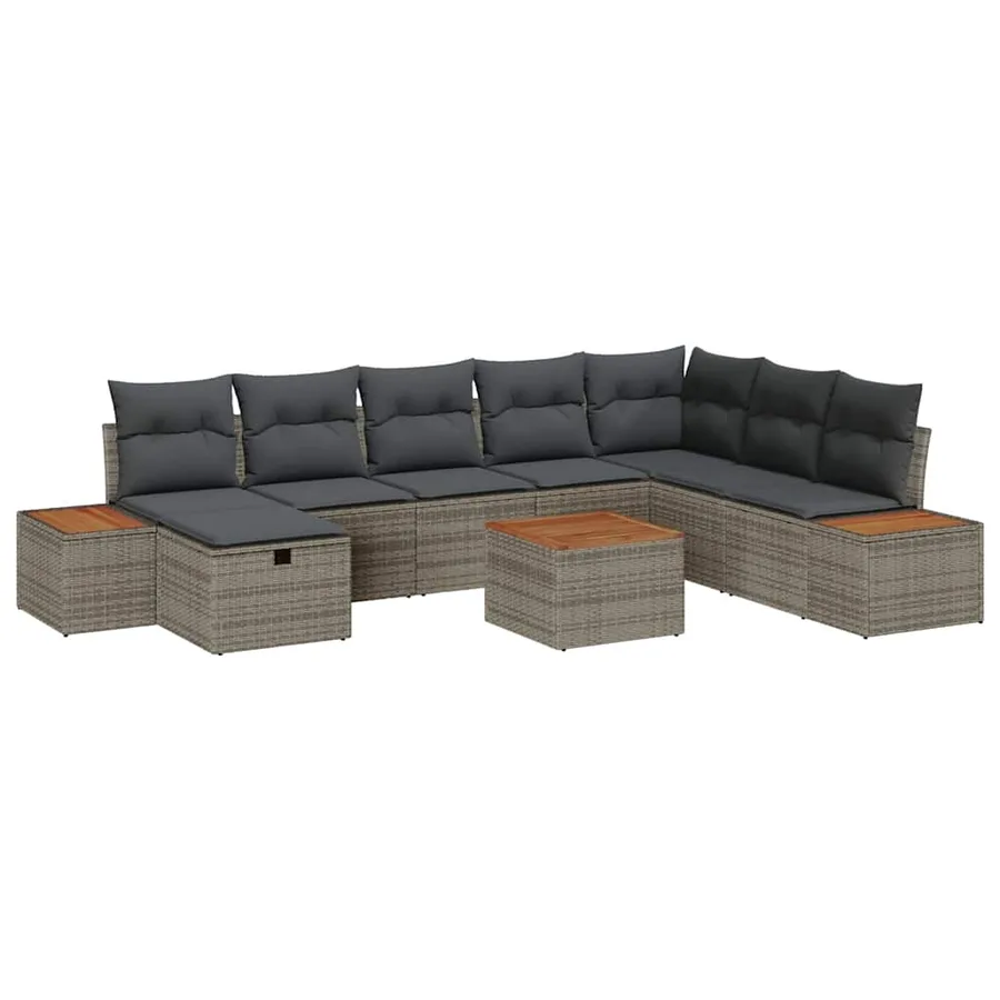 Ensemble de canapé de jardin 9 pcs Gris Poly rotin - 2