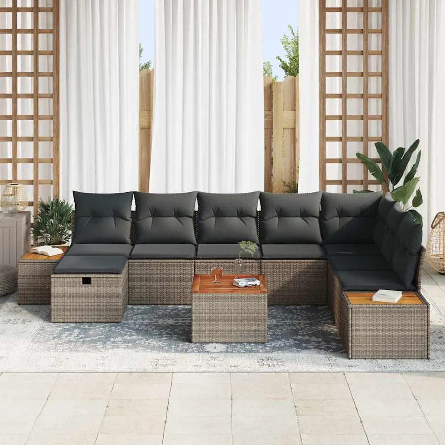 Ensemble de canapé de jardin 9 pcs Gris Poly rotin - 3