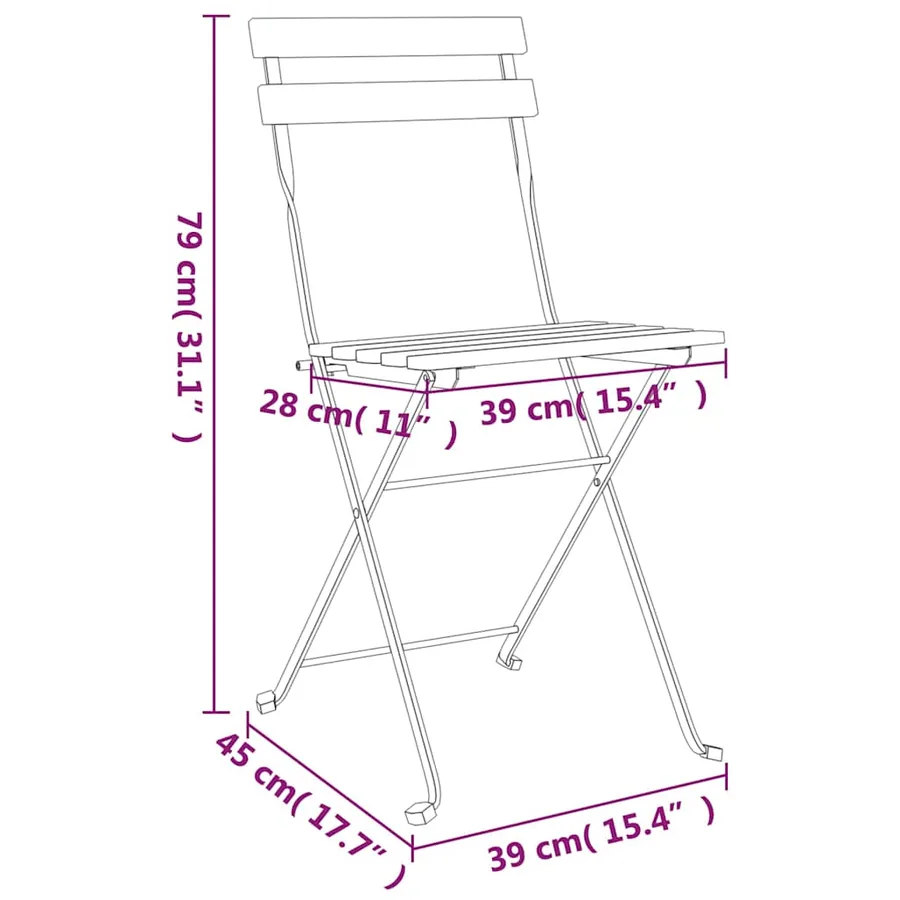 Ensemble de bistro pliable 5 pcs Bois d'acacia solide et acier - 11