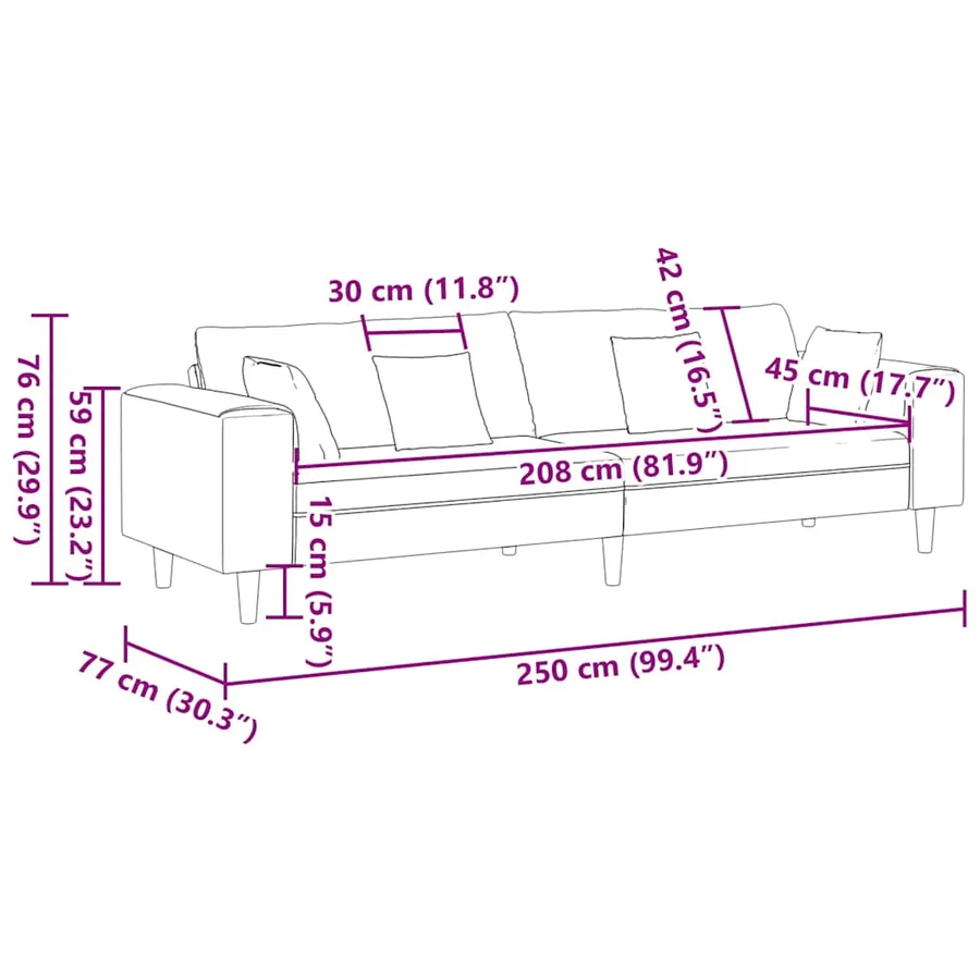 Canapé avec coussin Bleu 250 x 77 x 76 cm tissu - 9