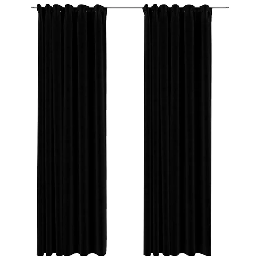 Rideaux occultants aspect lin avec crochets 2pcs Noir 140x245cm - 2