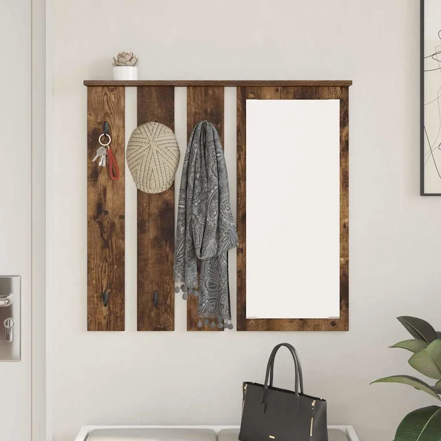 Porte-manteau mural avec étagère Chêne fumé 84 x 10 x 80 cm - 4