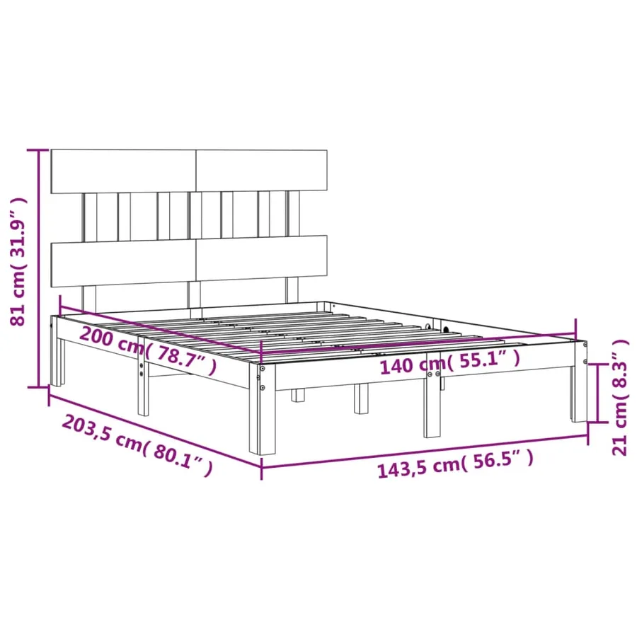 Cadre de lit sans matelas 140x200 cm bois massif de pin - 12