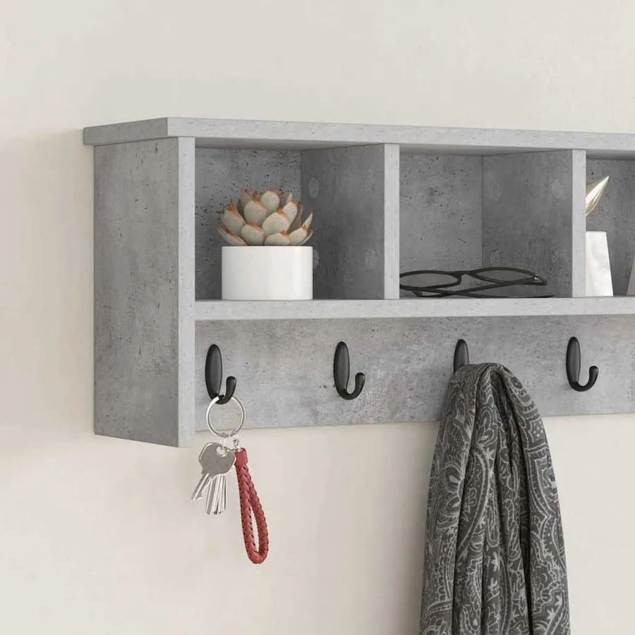 Porte-manteau mural avec étagère Gris béton 100 x 16 x 26 cm - 4