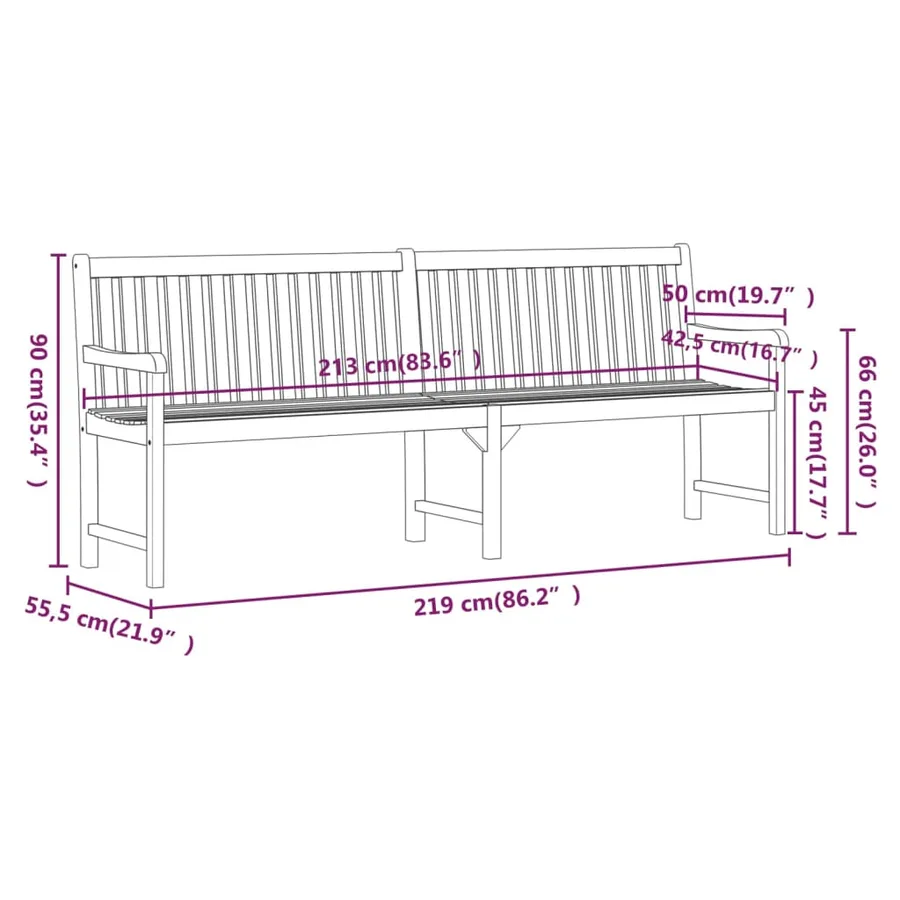 Banc de jardin 219 cm Bois d'acacia solide - 7