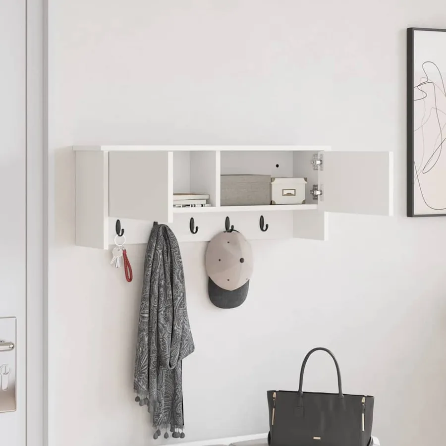 Porte-manteau mural Blanc 80 x 20 x 30 cm Bois d'ingénierie - 4
