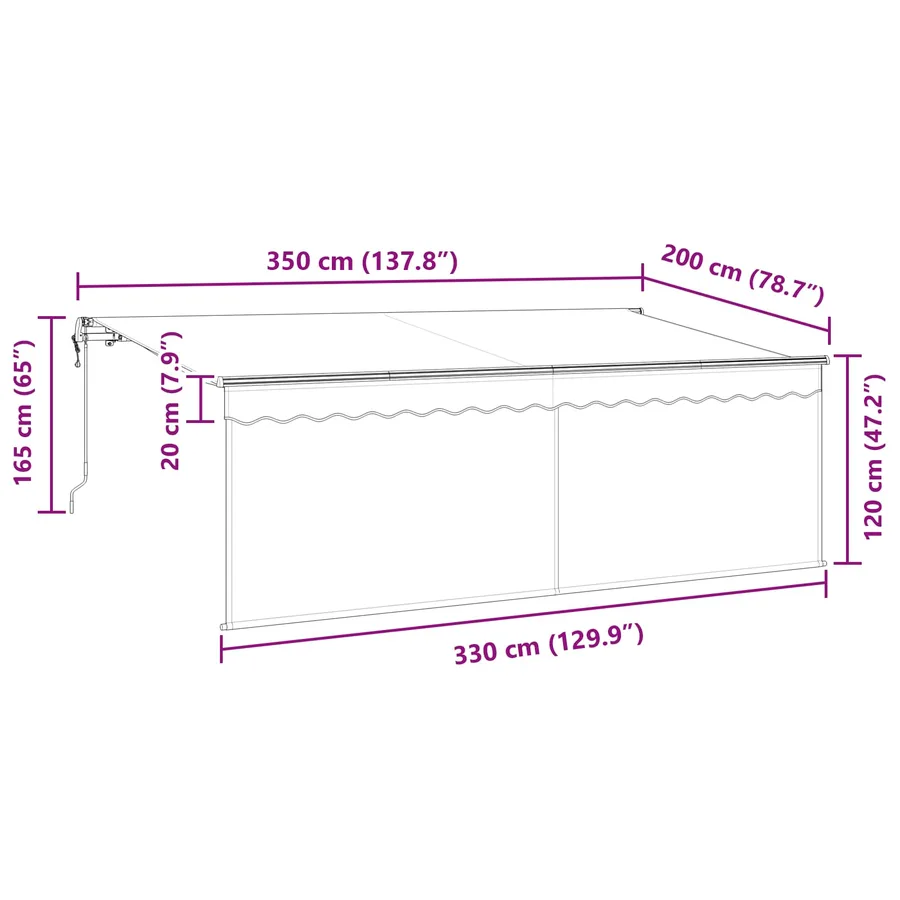 Auvent Rétractable Crème 350 x 200 cm Polyester et Aluminium - 14