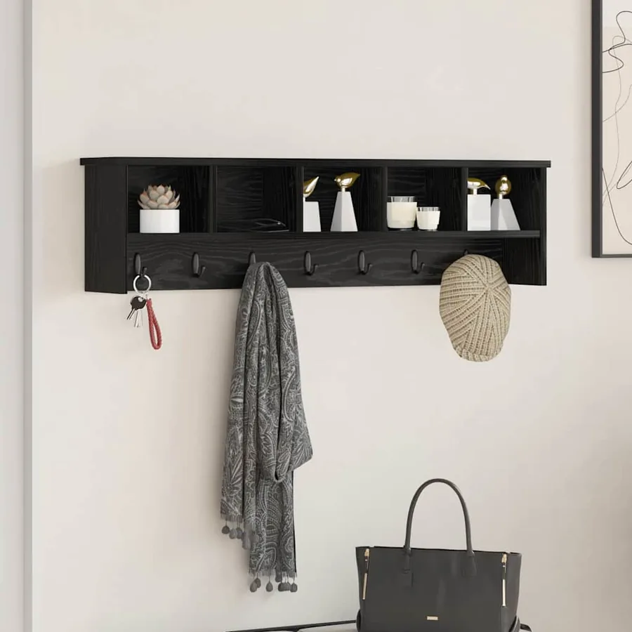 Porte-manteau mural avec étagère Chêne noir 100 x 16 x 26 cm
