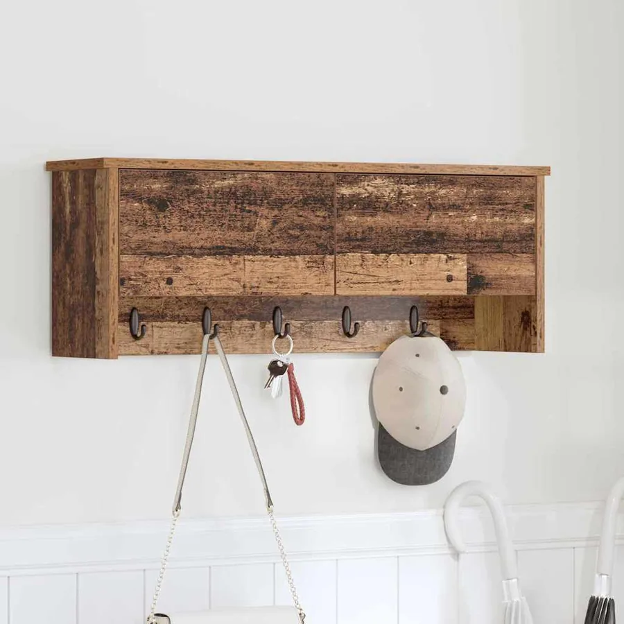 Porte-manteau mural avec étagère Bois ancien 80 x 20 x 30 cm
