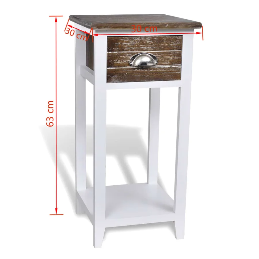 Table de chevet avec 1 tiroir Marron et blanc - 6