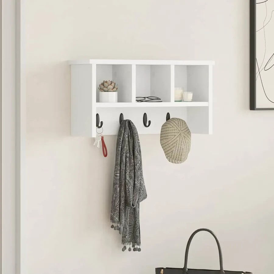 Porte-manteau mural Blanc 50 x 16 x 26 cm Bois d'ingénierie