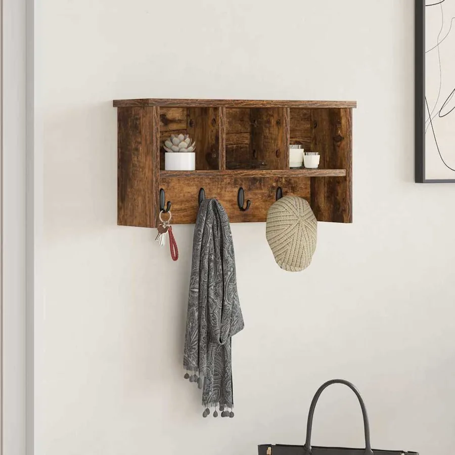 Porte-manteau mural avec étagère Chêne fumé 50 x 16 x 26 cm