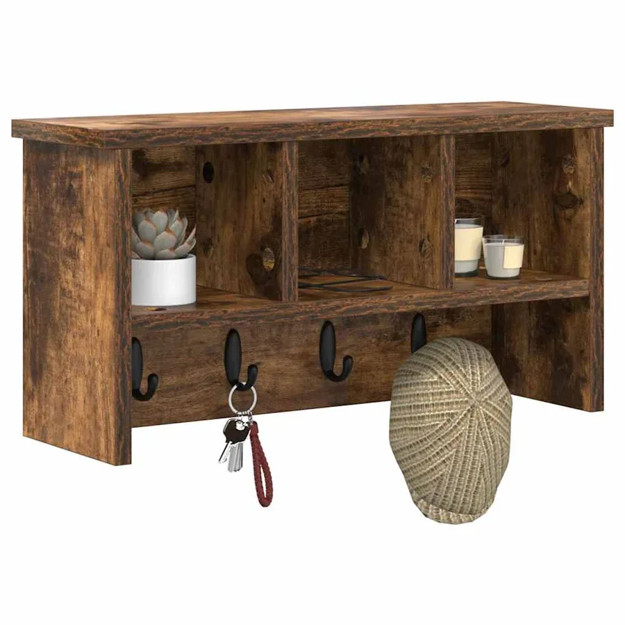 Porte-manteau mural avec étagère Chêne fumé 50 x 16 x 26 cm - 3