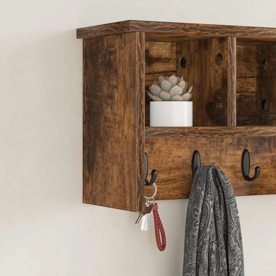 Porte-manteau mural avec étagère Chêne fumé 50 x 16 x 26 cm - 4