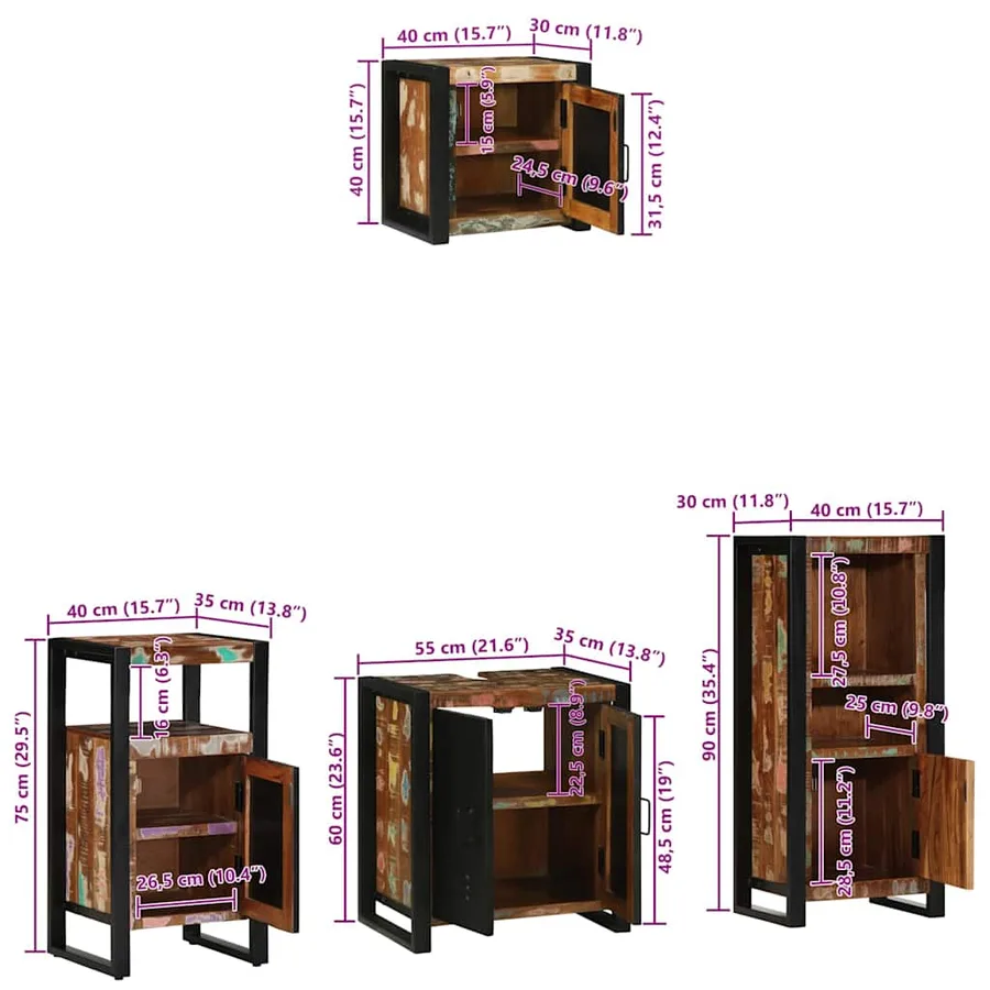 Ensemble de mobilier de salle de bain 4 pcs Bois Recyclé Solide - 17