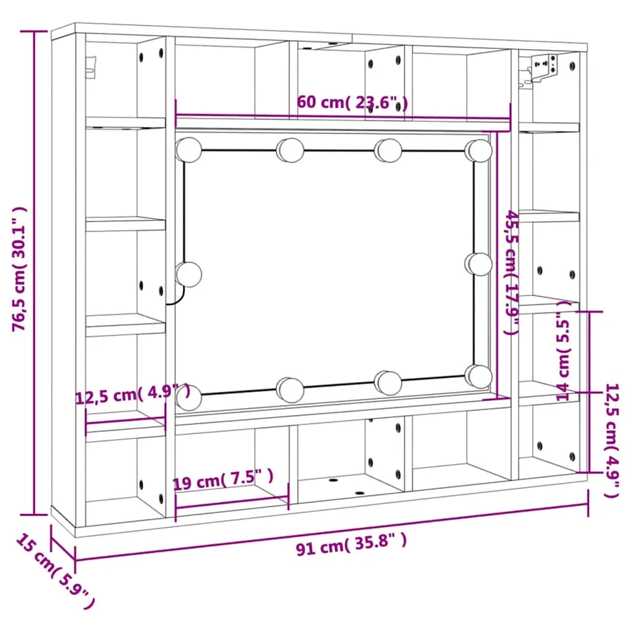 Armoire à miroir avec LED Chêne fumé 91x15x76,5 cm - 16
