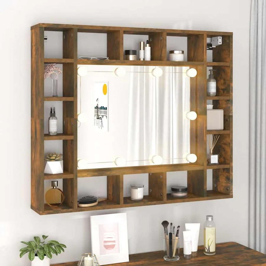 Armoire à miroir avec LED Chêne fumé 91x15x76,5 cm - 4