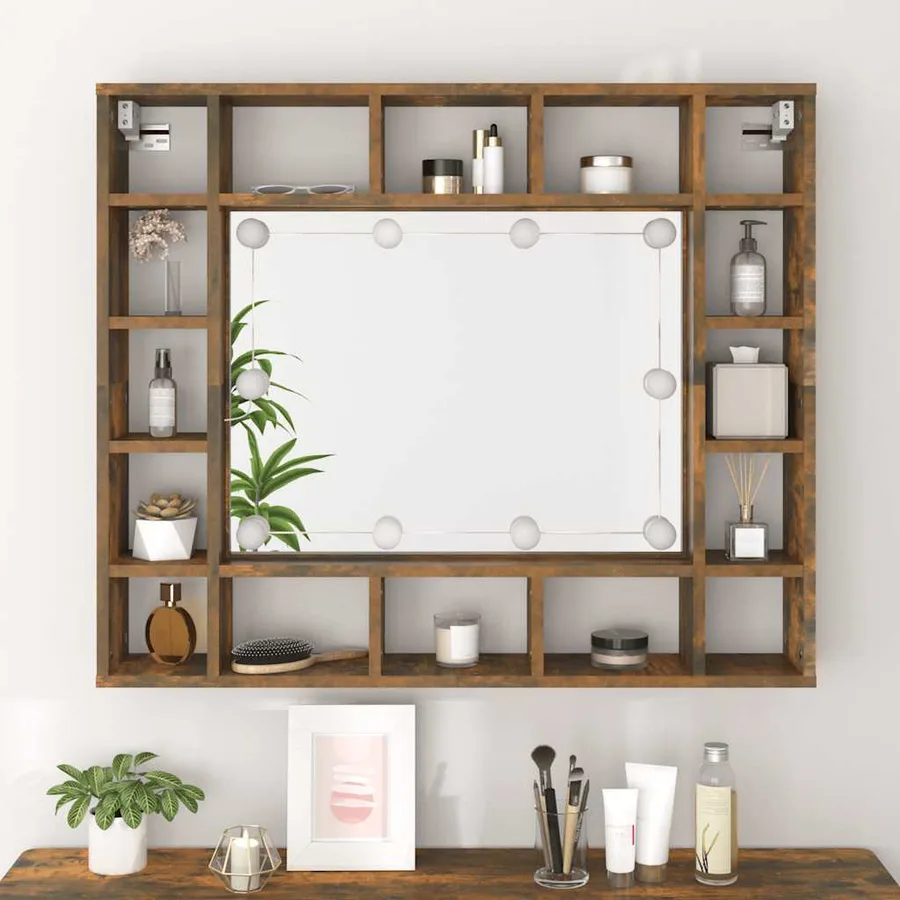 Armoire à miroir avec LED Chêne fumé 91x15x76,5 cm - 5