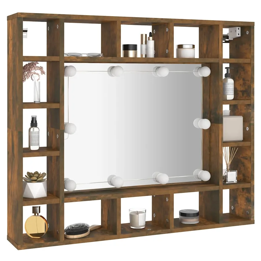 Armoire à miroir avec LED Chêne fumé 91x15x76,5 cm - 6