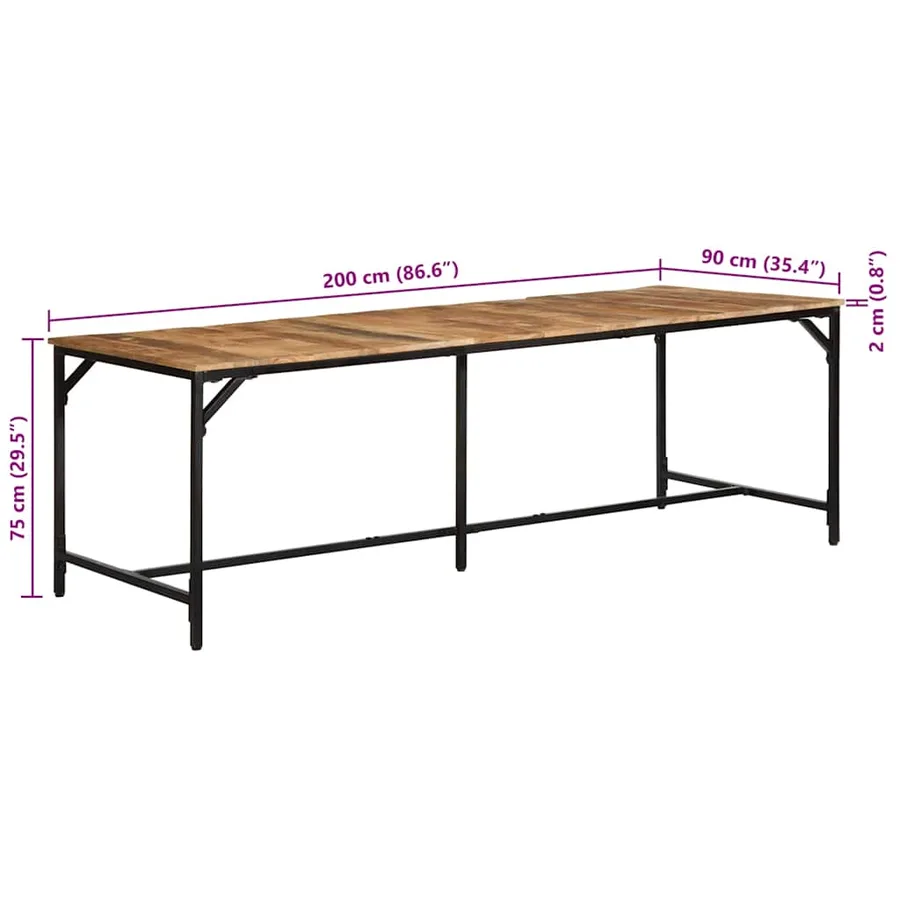 Table à manger 220x90x75 cm bois de manguier massif brut - 9