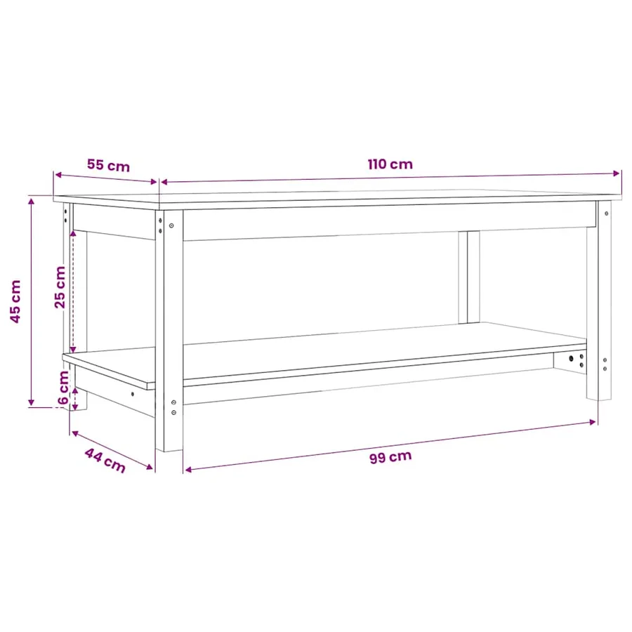 Table basse 110x55x45 cm Bois massif de pin - 8