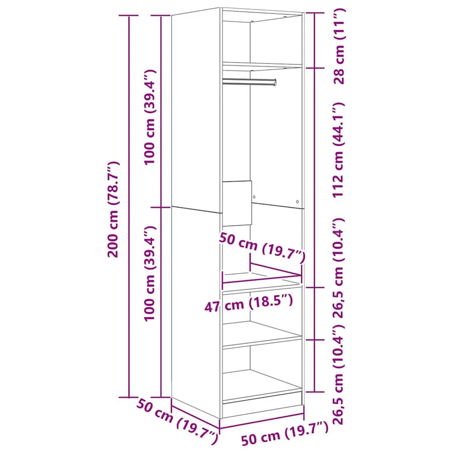Armoire Chêne noir 50 x 50 x 200 cm Bois d'ingénierie - 8