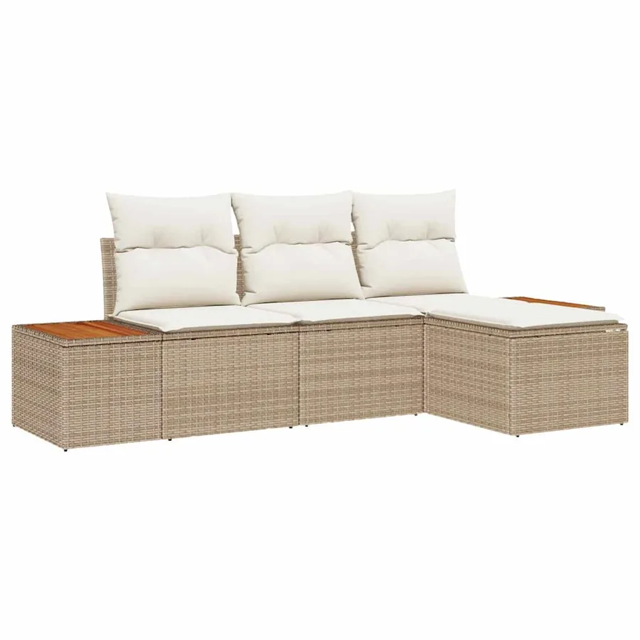 Ensemble de canapé de jardin 4 pcs Beige et crème Poly Rattan - 2