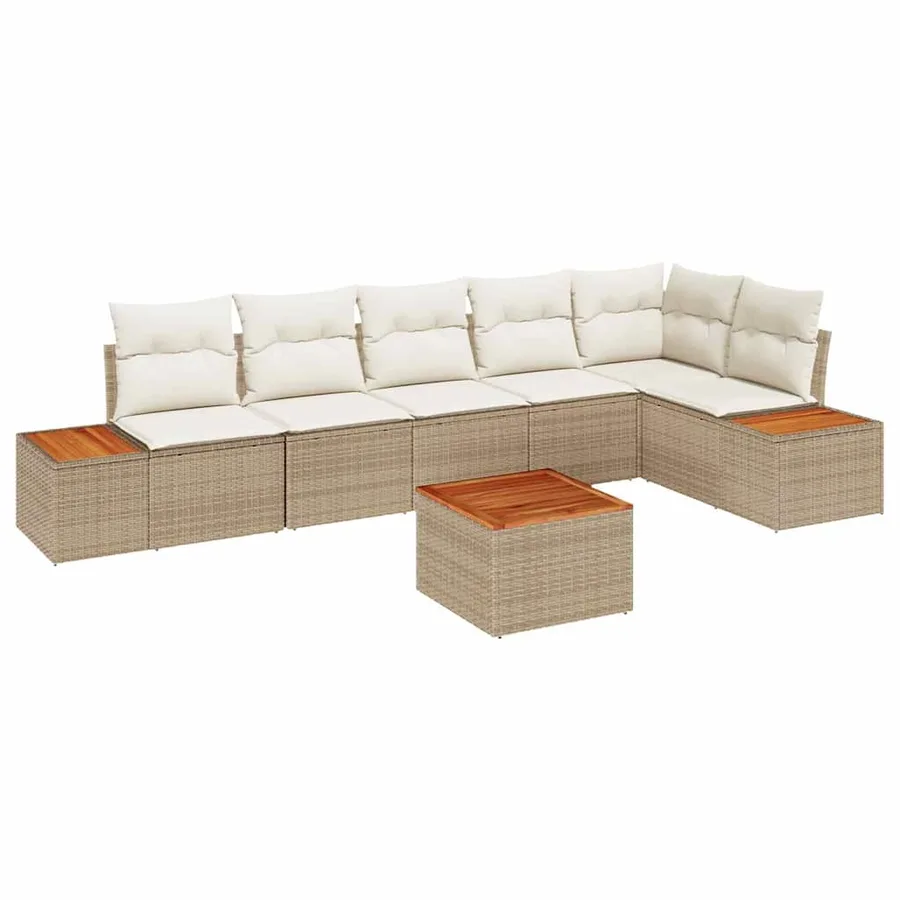 Ensemble de canapé de jardin 6 pcs Beige et crème Polyrotin - 2