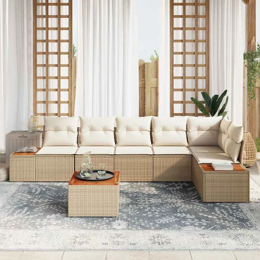Ensemble de canapé de jardin 6 pcs Beige et crème Polyrotin - 3