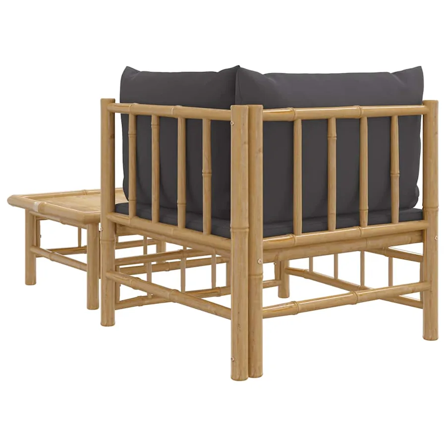 Salon de jardin 2 pcs avec coussins gris foncé bambou - 5