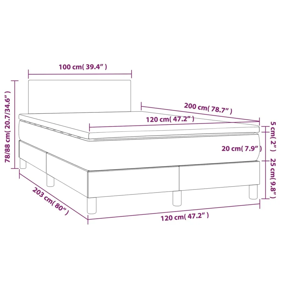 Sommier à lattes de lit avec matelas Gris foncé 120x200cm Tissu - 7