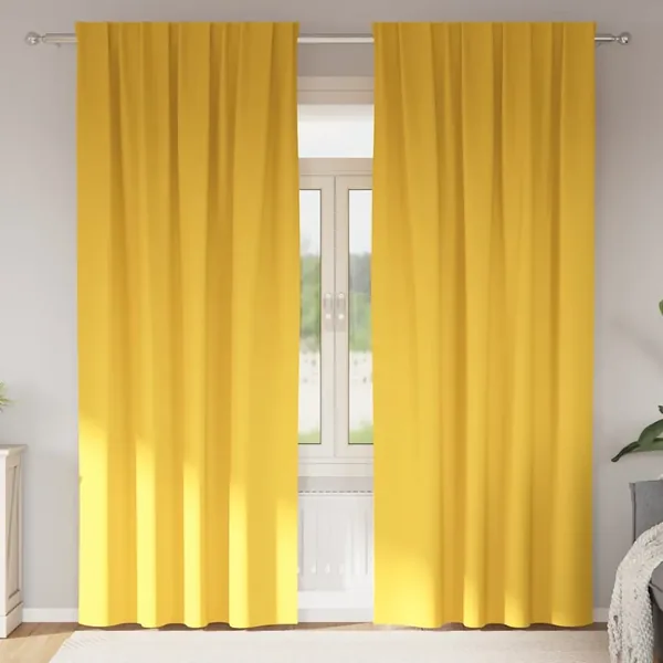 Rideaux occultants avec anneaux 2 pcs Jaune moutarde