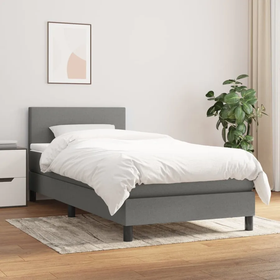 Sommier à lattes de lit avec matelas Gris foncé 100x200cm Tissu