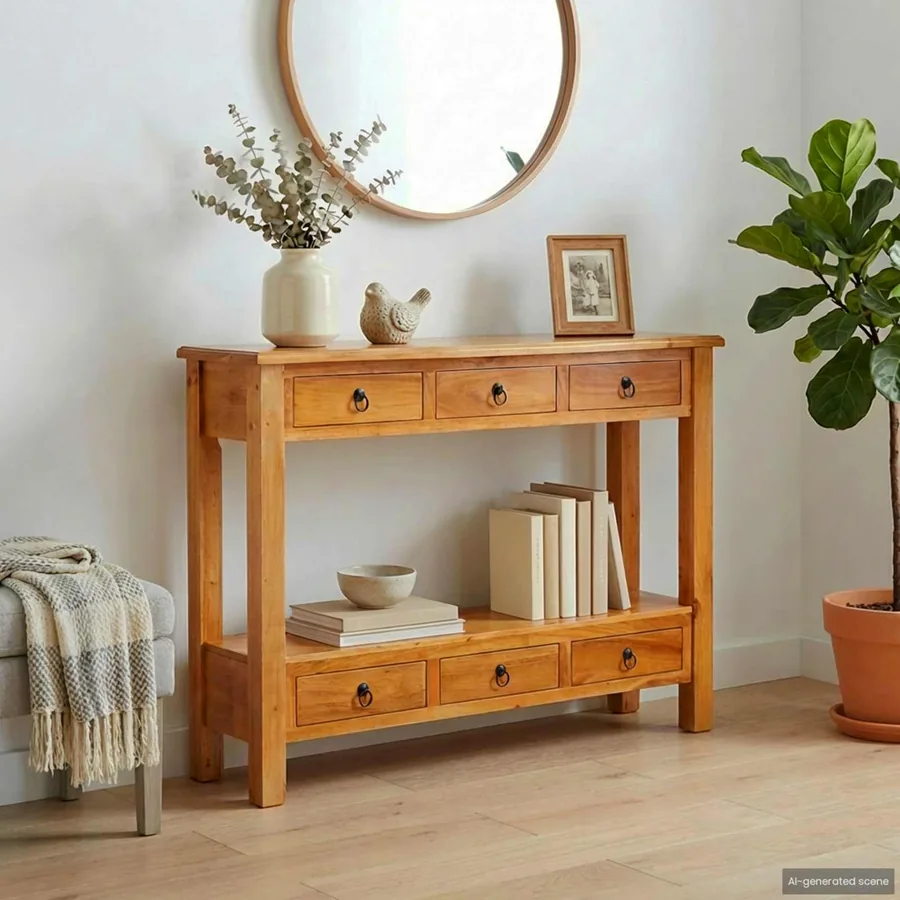 Table console Naturel 115 x 32 x 76 cm Bois de Mahogany Massif