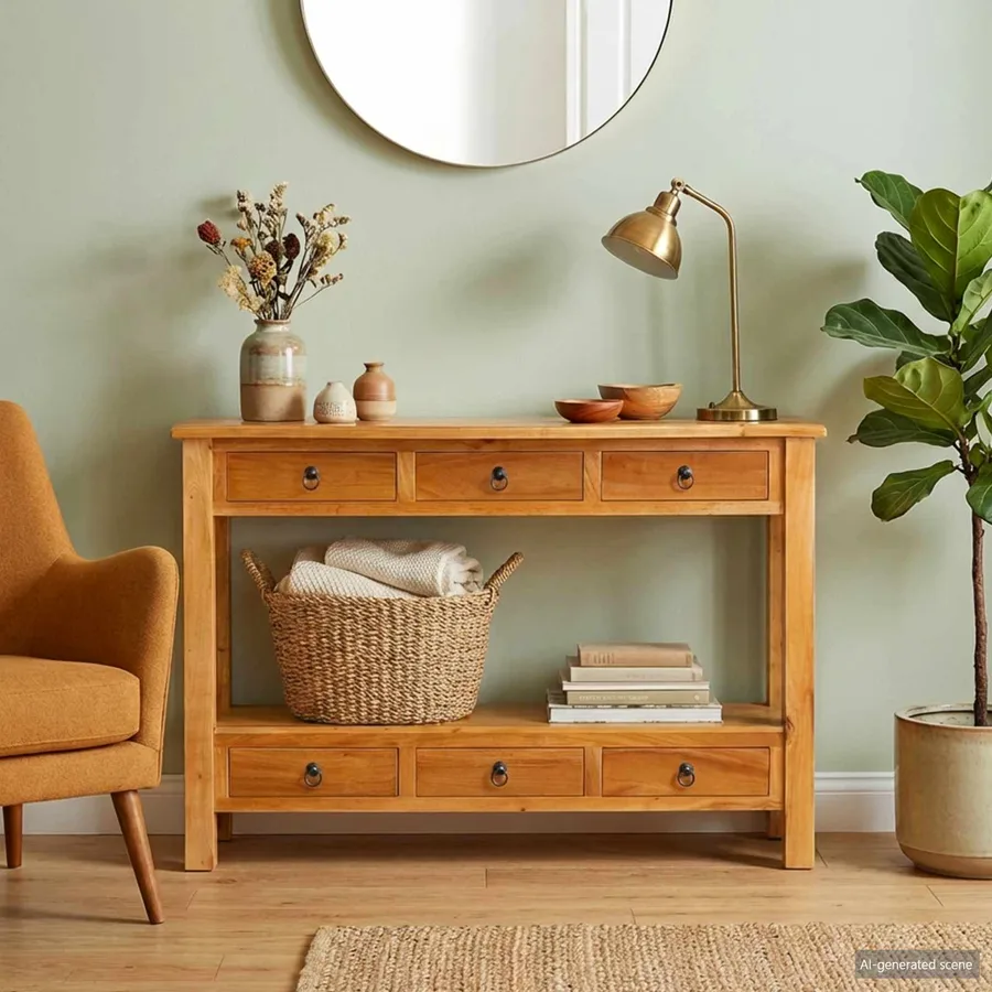 Table console Naturel 115 x 32 x 76 cm Bois de Mahogany Massif - 3