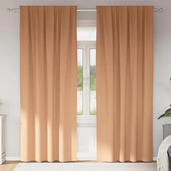 Rideaux occultants avec anneaux 2 pcs Marron Clair 225 x 140 cm