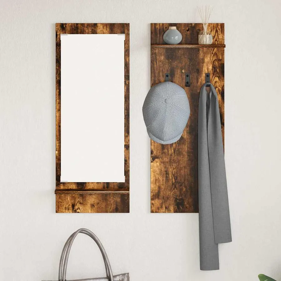 Porte-manteau mural avec étagère Chêne fumé 70 x 10 x 90 cm - 4