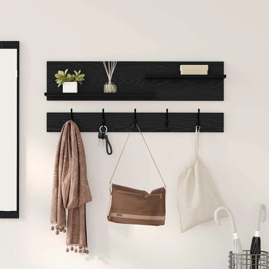 Porte-manteau mural avec étagère Chêne noir 90 x 15 x 36 cm - 4