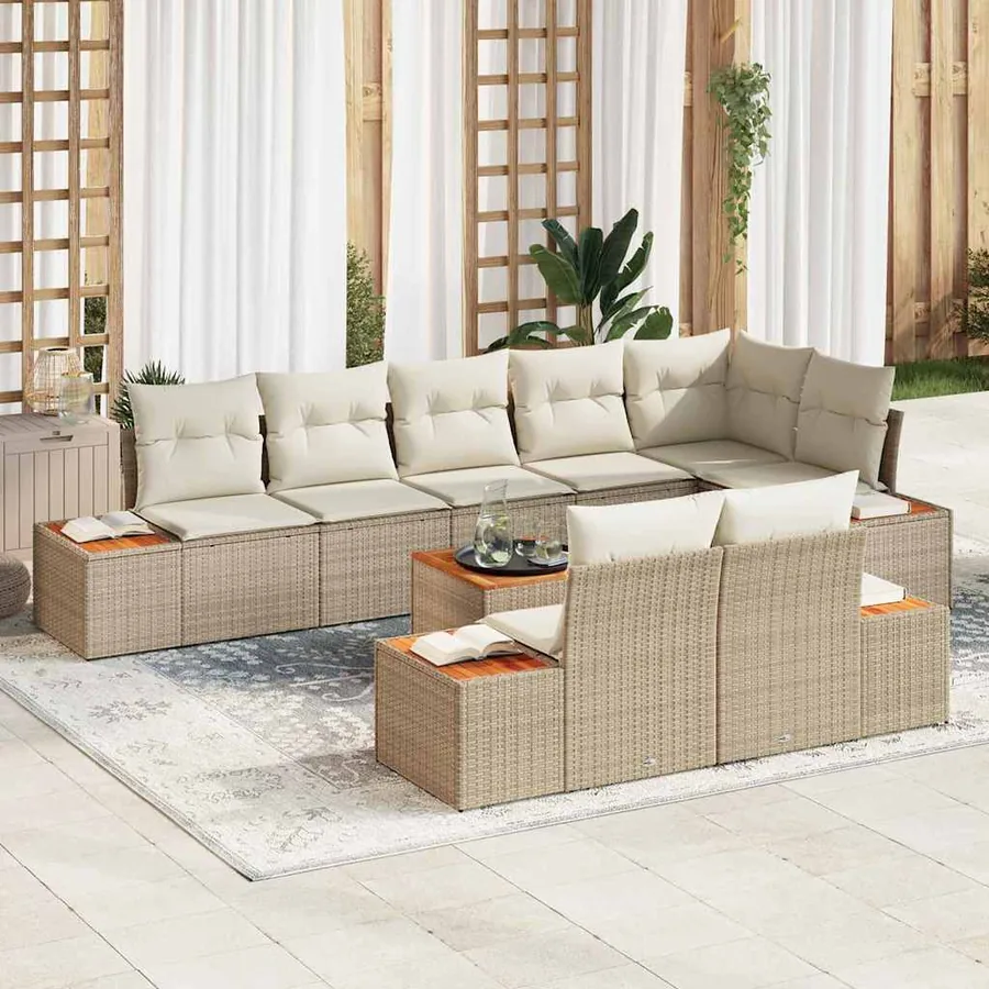 Ensemble de canapé de jardin 8 pcs Beige et crème Polyrotin