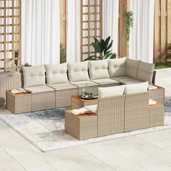 Ensemble de canapé de jardin 8 pcs Beige et crème Polyrotin