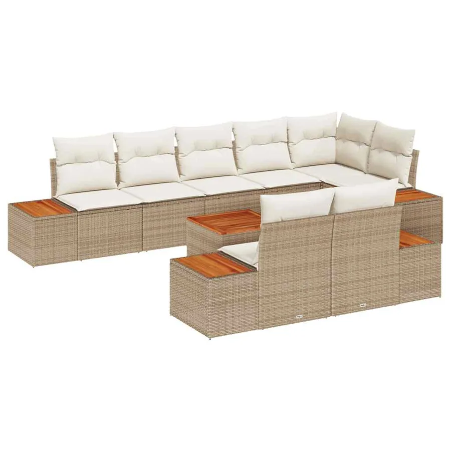 Ensemble de canapé de jardin 8 pcs Beige et crème Polyrotin - 2