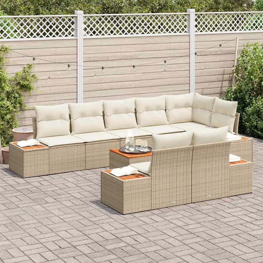 Ensemble de canapé de jardin 8 pcs Beige et crème Polyrotin - 3